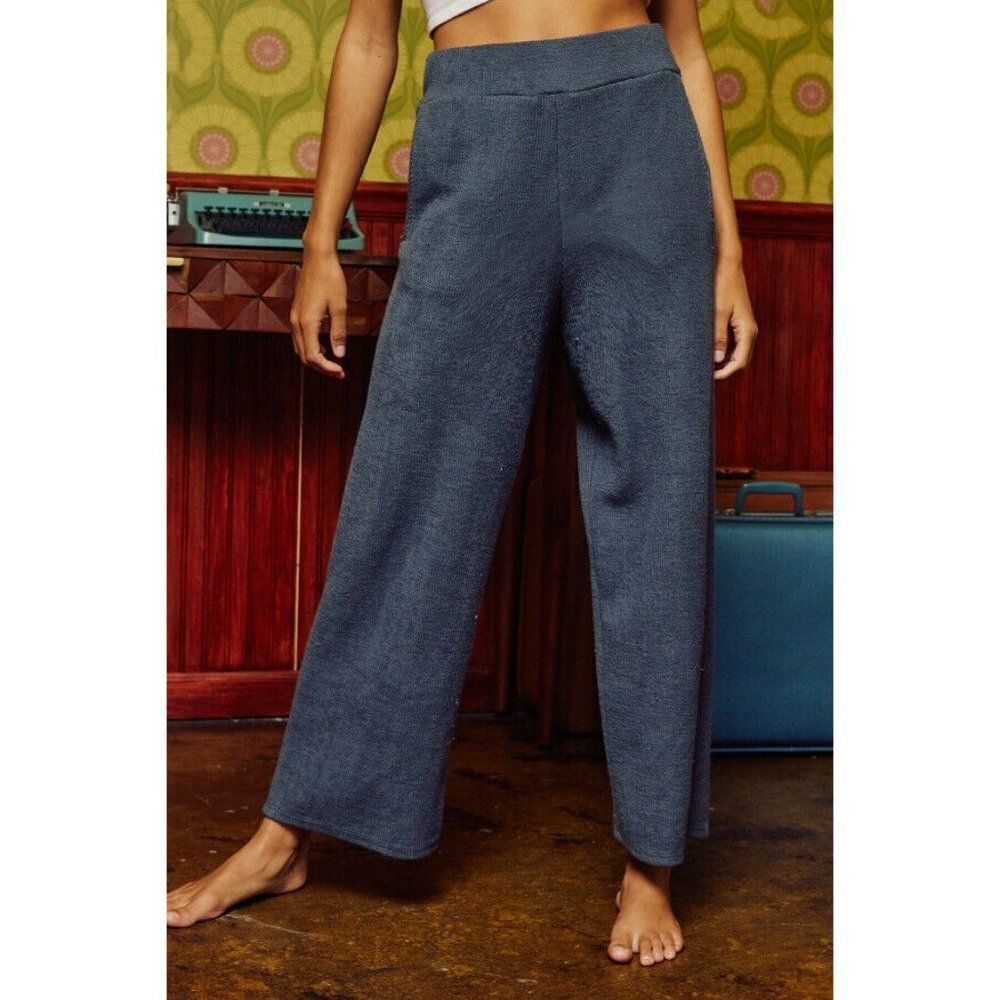 Bucketlist Women's Ribbed Knit Cropped Culotte Style Pant in Charcoal S-L P5205 - Picture 9 of 9